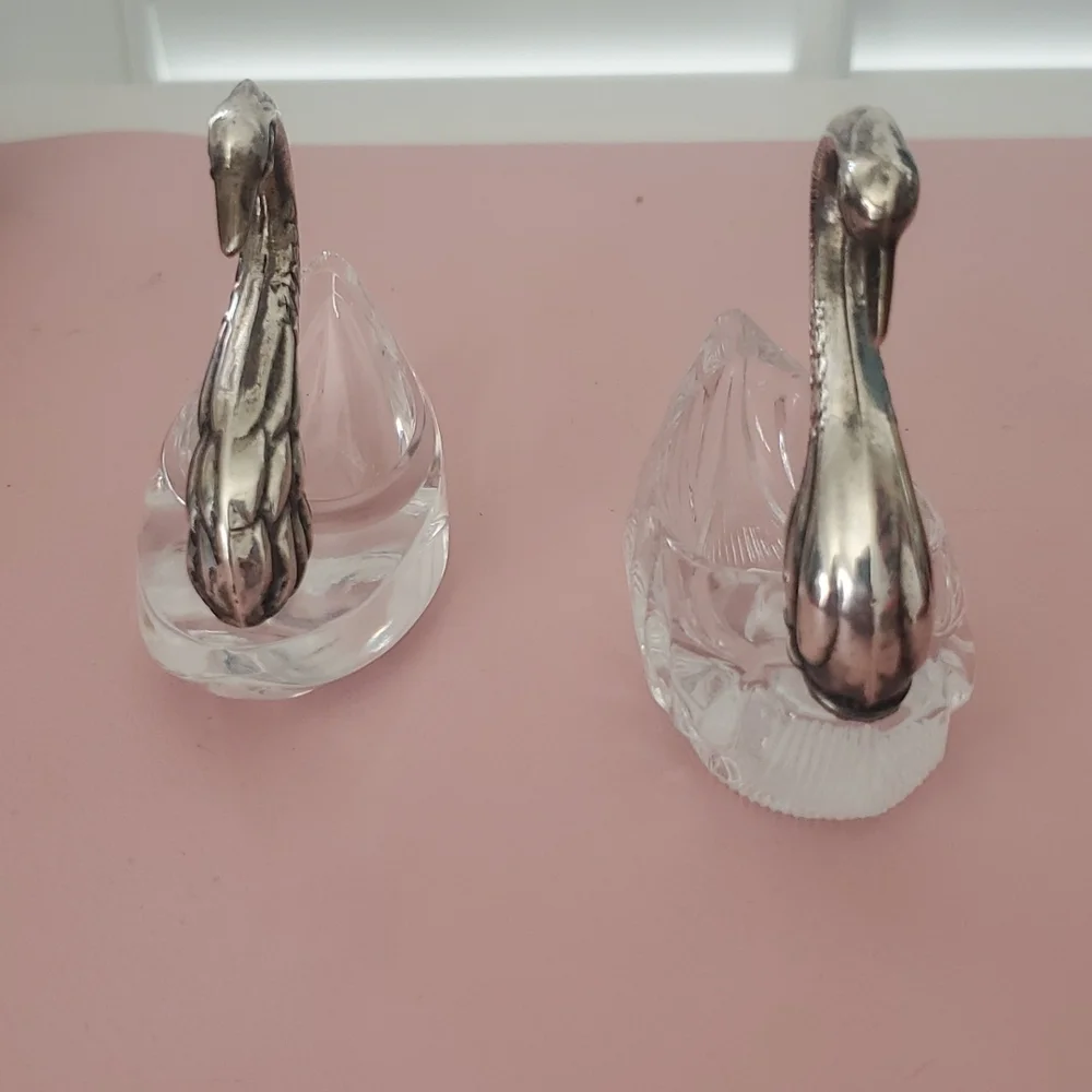 Vintage German Sterling and Crystal Swan Sugar Cellar Pair - Picture 2 of 4